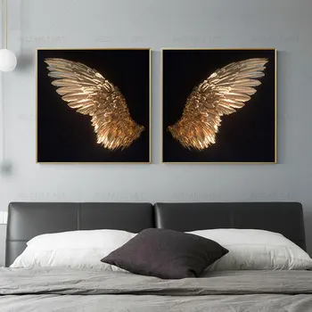 Nordic Abstraktné Zlaté Krídla Plátno na Maľovanie na Stenu Umenie Zlaté Perie Škandinávie obrazov na Stenu pre Obývacia Izba Dekor Cuadros
