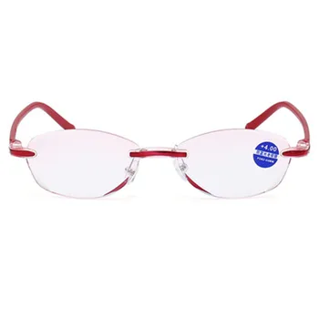 +1.0 +1.5 +2.0 +2.5 +3.5 +4.0 Frameless Anti-modré Svetlo na Čítanie Okuliare Ženy Dámy Červený Rám Presbyopia Okuliarov, Rámy, Ľahké