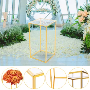 25*25*60 cm Zlatý Kvet Podlahový Stojan Kov Stĺpec Kvetina Stand Kvet Usporiadanie Pre Svadobné Party Vrchol Večera