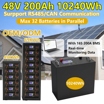 48V 280Ah 200Ah 150Ah 100Ah LiFePO4 Batérie 51.2 V 10KWh s RS485 MÔŽU Max 32pcs Súbežne na Skladovanie Energie