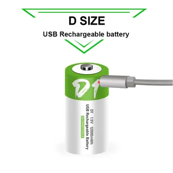 D veľkosť Nabíjateľné batérie 1,5 V 12000mWh USB nabíjanie LR20/D1 li-ion batérie pre domáci ohrievač vody s zemný plyn sporák