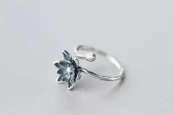 Shuangshuo Lotosový Kvet Strieborné Pozlátené Otvoriť Prstene pre Ženy Retro Štýl Lady šperky