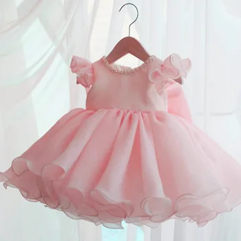 Ružová Deti Oblečenie Lištovanie Prvé Narodeniny Šaty Pre Dieťa Dievča Obrad Plesové Šaty, Lúk Princess Party Šaty 0 1 2 Y Vestidos