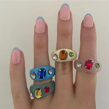 Dvacaman Fashion Akrylová Obdĺžnik Drahokamu Prstene pre Ženy Módne Farebné Priehľadné Živice Crystal Prst Prstene, Šperky Nové