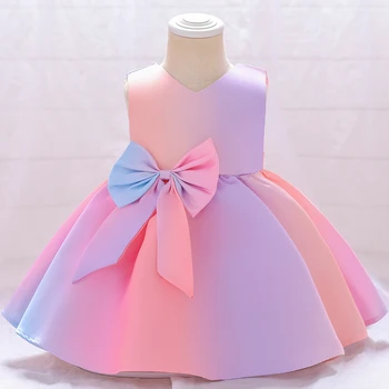 Gradient Farba Baby Girl Dress 1 Rok Narodeniny Dievča Strany Svadobné Šaty Tutu Krst Princezná Šaty pre Dievčatá Letné Šaty