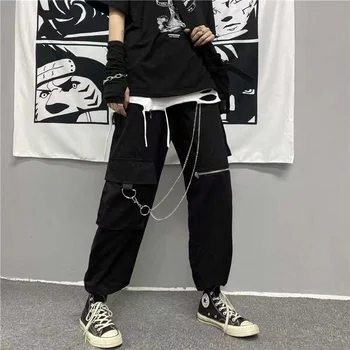 Emo Mužov Black Japonský Harajuku Streetwear Cargo Nohavice Pás S Nástrojmi Vrecká Tepláky Joggers Techwear Hárem Športové Oblečenie Nohavice
