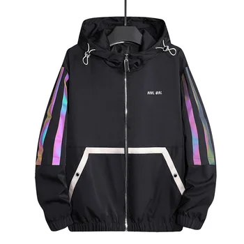 Harajuku Jacket Mens Hip Hop Windbreaker Bundy Vytlačené Tanec Bunda Voľné Hrubý Kabát Jeseň Oblečenie Farebné Reflexné M-8XL