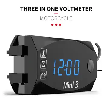 3 V 1 Elektronické Hodiny Teplomer Voltmeter pre Motocykel Univerzálny Nepremokavé s LED Digitálny Displej Elektronické Hodiny