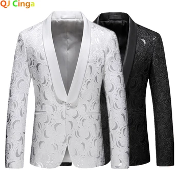 White Rose Vzor Sako pánske Svadobné Party Šaty, Kabát Vysoká Kvalita Mužov Slim Sako Masculino Veľká Veľkosť M-6XL