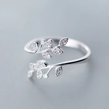 Osobnosti Strieborná Farba Crystal Leaf Prstene pre Ženy, Svadobné Šperky Nastaviteľné Starožitné Prst Prsteň