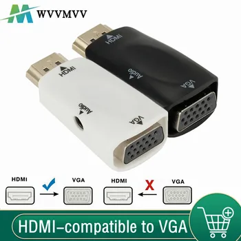 Kompatibilný s HDMI na konektor VGA Audio a Video Converter 1080P pomer Mužov a Žien Adaptér 3,5 Mm Audio Kábel Pre PC, Notebook, TV Box Projektor