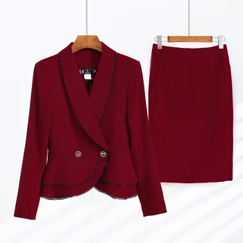 2022 Jeseň Formálne Dámy Červené Sako Ženy Oblekoch, S Súpravy Pracovné Oblečenie Office Jednotné Veľké Veľkosť Sukne Bunda Jarná