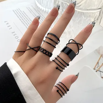 Punk Prst Krúžky Minimalistický Hladké Čierne Geometrické Kovové Krúžky pre Ženy, Dievčatá Strana Šperky Bijoux Femme 2021 Celý Predaj