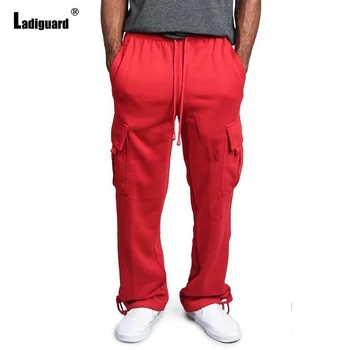 Ladiguard Mužov Cargo Nohavice Módne Šnúrkou Pantalon 2021 Muž Hip Hop Nohavíc Pevná Červená Vonkajšie Skinny Nohavice, Sexy Pánske Oblečenie