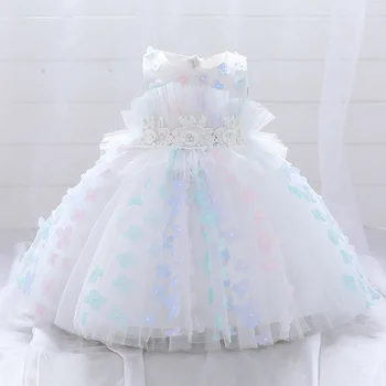 White Pink Baby Svieži DressToddler Dievča Kvety Krst Šaty Pre 1 Rokov Narodeninovej Oslavy Svadby Princezná Šaty, Oblečenie Pre Deti