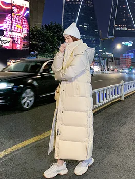 2022 zimné nové kórejská verzia zosilnené nadol bunda dámske super dlhé štíhle teplý kabát bunda