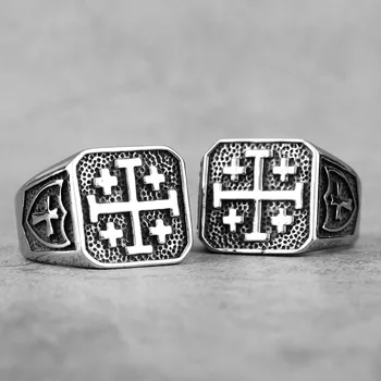 Jeruzalem Kríž Náboženstvo Nehrdzavejúcej Ocele Pánske Prstene Jednoduché Retro pre Mužov Priateľ Biker Šperky Tvorivosti Darček Veľkoobchod