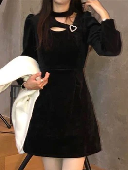 Jar Sexy Čierne Gotické Šaty Žien Elegantné Party Velvet Mini Šaty Žena Bežné Dlhý Rukáv Kórejský Módne Lolita Šaty 2022