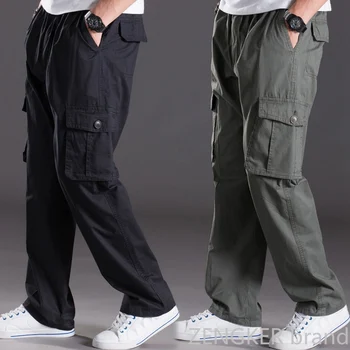 Na jar a v lete tenké časti ležérne nohavice mužov plus veľkosti multi-vrecko pánske nohavice nadrozmerná nohavice, pracovné nohavice pánske elastické